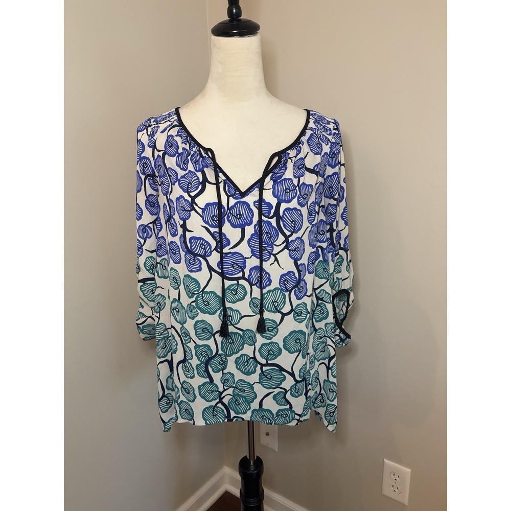 Vanessa Virginia Anthropologie Floral Blouse Women's Blue Green Blossom Size 4